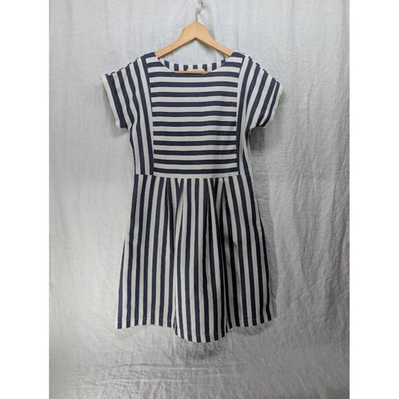 Clad & Cloth Dresses & Skirts - Clad & Cloth Bib Dress Size Small Navy Blue and Cream Striped pockets K8